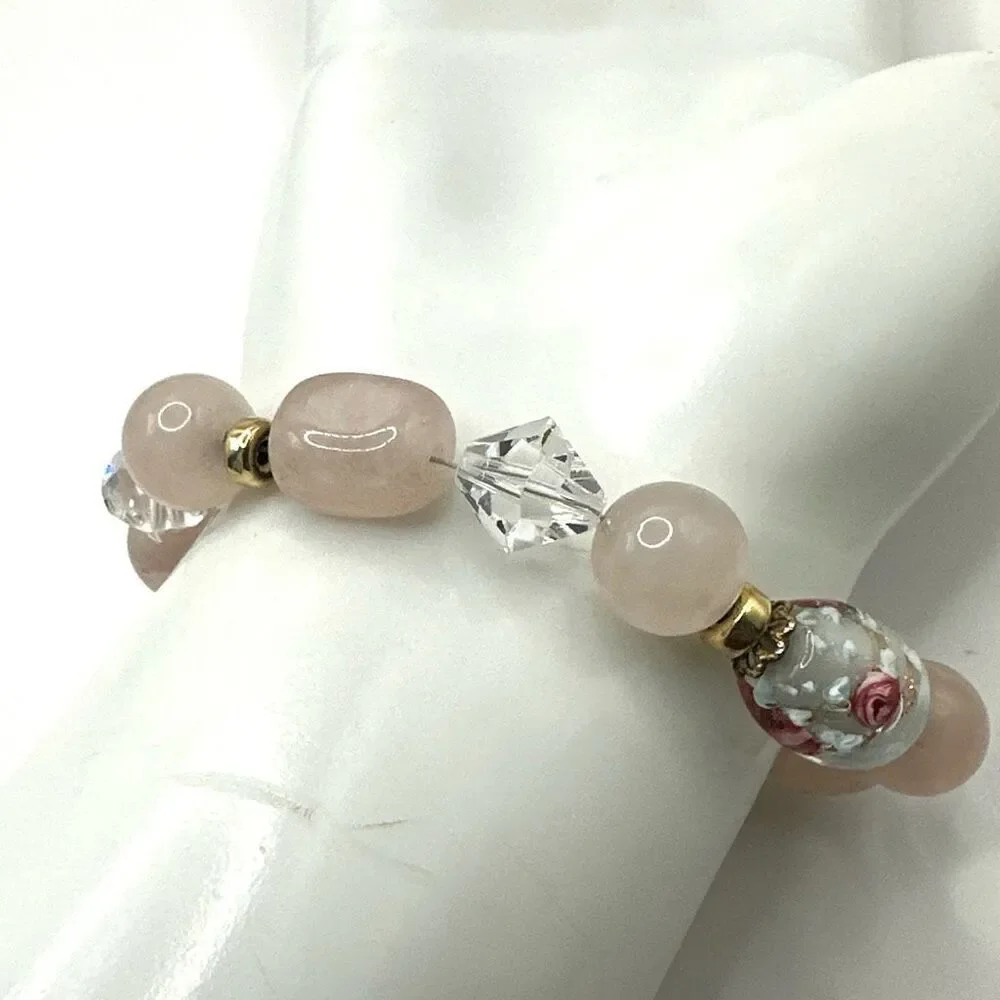 Rose Quartz crystal cross charm bracelet
